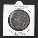 1931 - 2 lire Vaticano Pio XI Giovane con l'Agnello Buona Qualità